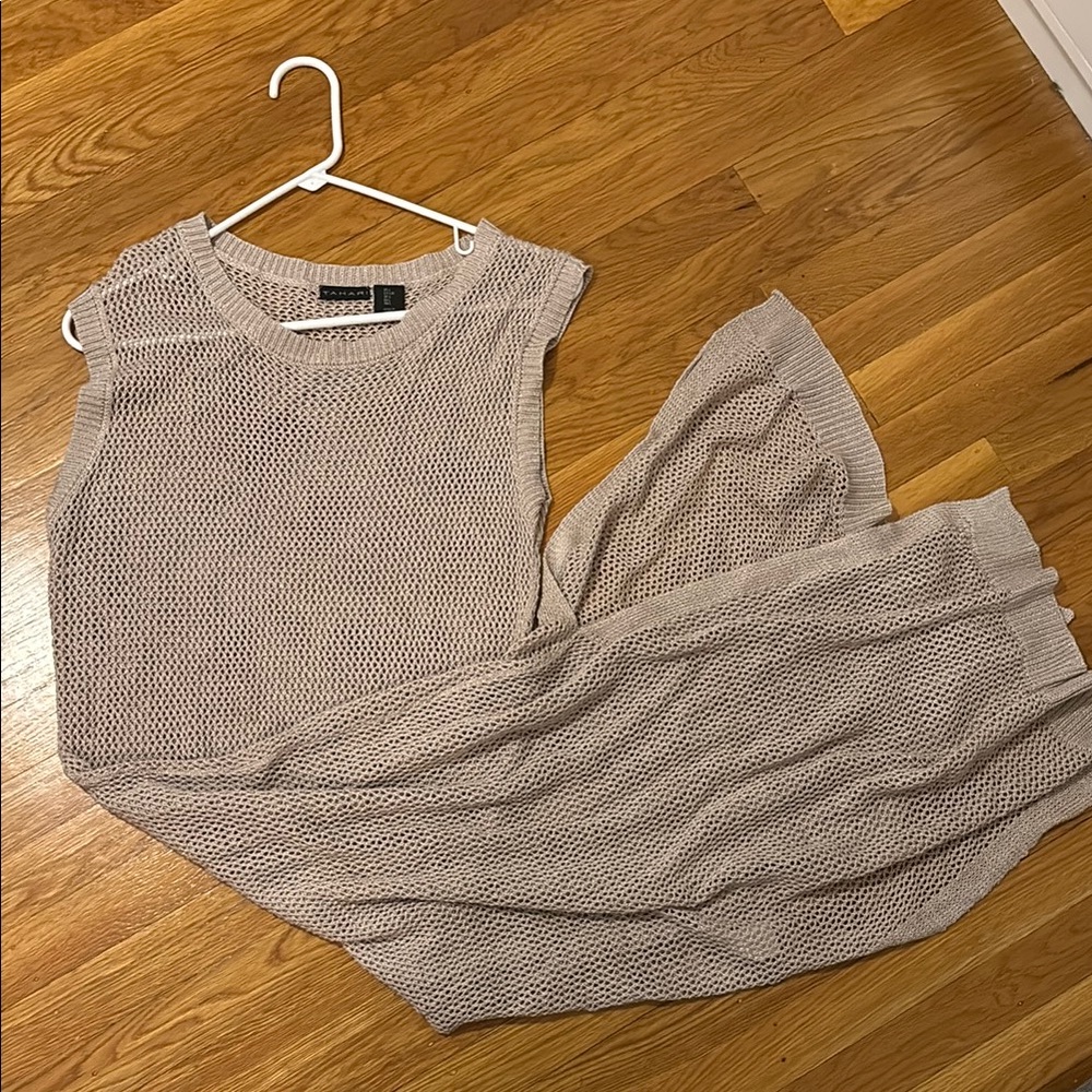 Tahari Sleeveless Knit cover up in Beige metallic